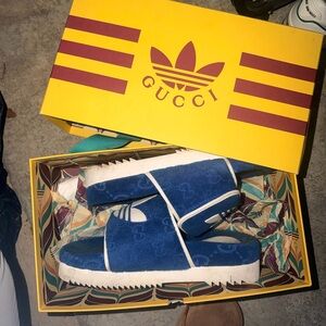 Gucci Blue Patterned Slide Sandals